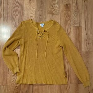 Old Navy Mustard Yellow Lace Up Sweater